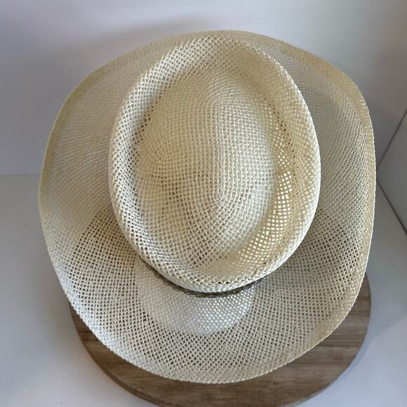 USA Vintage 90s Woven Sun Hat With Metal Golden Spiked Band Hat Size Small - Picture 6 of 14